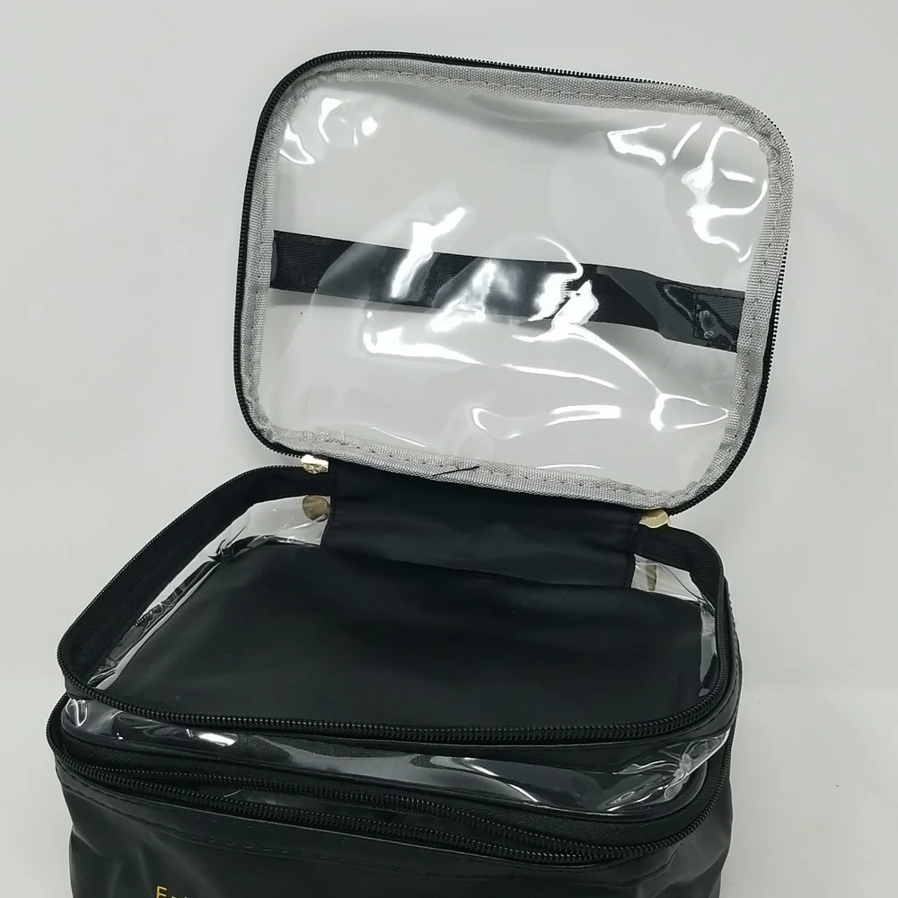 Double layer Black cosmetic bag with Clear top